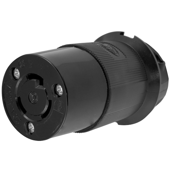 Locking Connector, L6-20R, 20 A, 250V AC, Single Phase, 2 Pole, Screw Terminals, Black